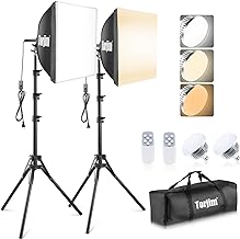 Torjim Softbox Photography Lighting Kit, 16'' x 16'' Professional Softbox Lighting Kit with 85W 3000-7500K LED Bulbs, Studio Lights for Photography/Video Recording/Live Streaming/Portraits Shooting