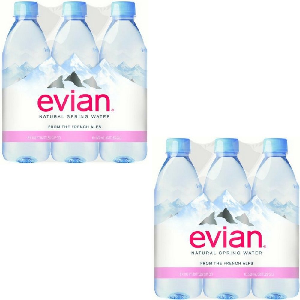 Evian Natural Spring Water, 16.9 Fl Oz, 6 Count (Pack of 2)