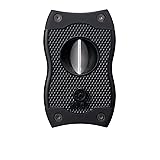 Colibri Premium SV-Cut 2 in 1 Cigar Cutter - Ergonomic Stainless Steel V-Cut and Straight Cut Style Spring-Loaded Blade, Ideal for up to 60+ Ring Gauge - Gift for Cigar Enthusiasts (Black)