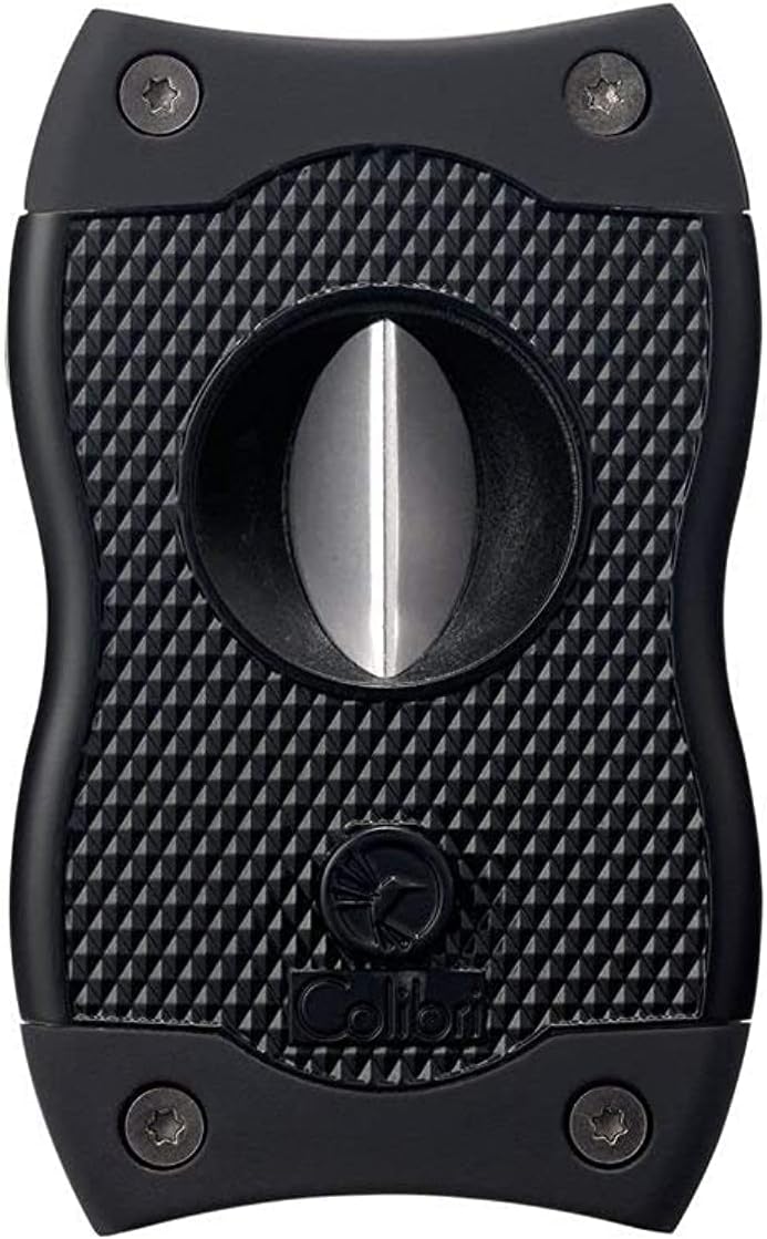 Colibri Premium SV-Cut 2 in 1 Cigar Cutter - Ergonomic Stainless Steel V-Cut and Straight Cut Style Spring-Loaded Blade, Ideal for up to 60+ Ring Gauge - Gift for Cigar Enthusiasts (Black)