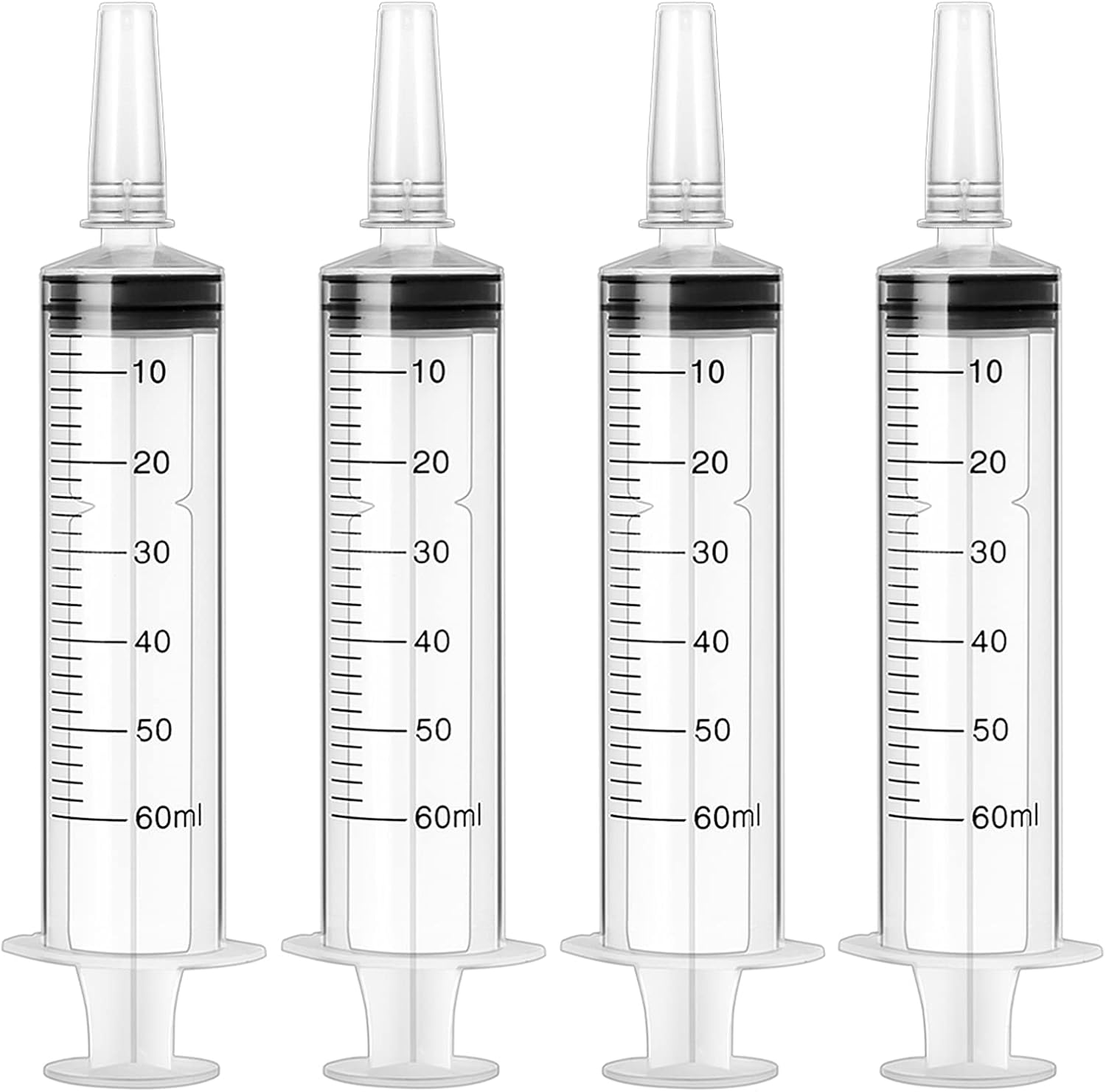 HXC 60ml Syringe 4 pack Plastic Syringe with Cap Feeding Syringe for Pets Individually Packaged Syringes Measuring Syringe Sterile for Labs, Food, Dispensing, Watering