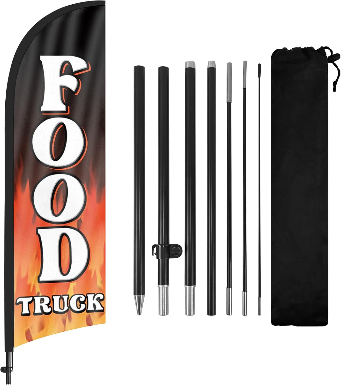 Food Truck Advertising Swooper Flag Banner, Feather Flag With Pole and Ground Stake, 8Ft Advertising Banner Sign for Business