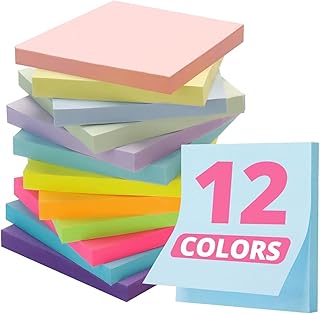 Sticky Notes, 12 Pads, 3x3 inches, Colorful Self-Stick Note Pads, Perfect for Office, Study, and Daily Life Organization - Soft Pastel