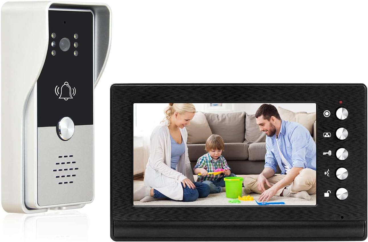 Video Doorbell Intercom System, 7" Monitor Video Door Phone Kits, Wired Video Door Entry System, IR Night Vision Door Camera, Unlock, Dual-Way Intercom Outdoor Indoor for Home Villa (Black)