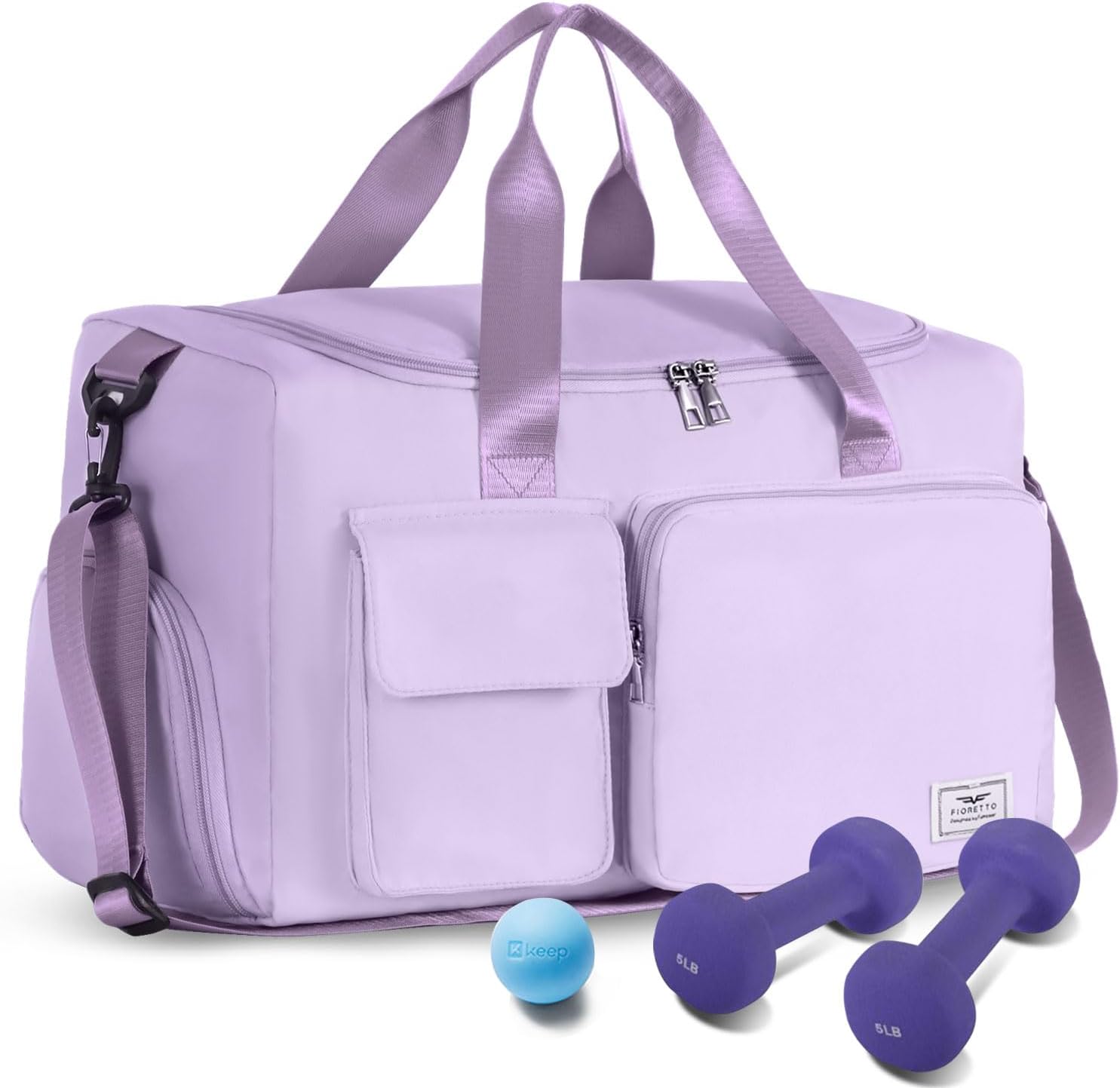 FIORETTO Women's Water-Resistant Gym Duffle Bag with Shoes Compartment, 37L Capacity, Multi-Functional, Ideal for Travel, Gym, Sports, Duffel, Weekender