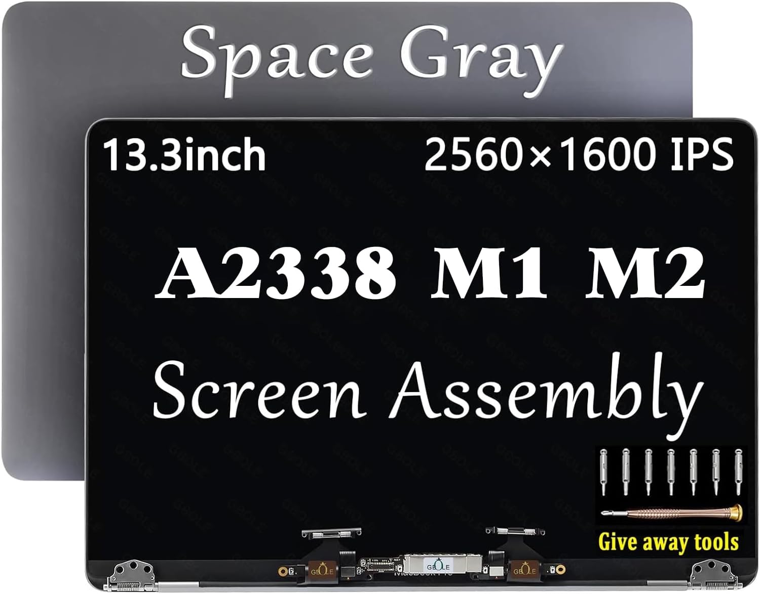 A2338 M1 M2 2020 Screen Replacement for MacBook Pro Retina M1 M2 A2338 EMC 3578 8162 MYD83 MYD92 MYDA2 MYDC2 MNEQ3 MNEP3 MNEJ3 Full LED LCD Screen Display Assembly Grey