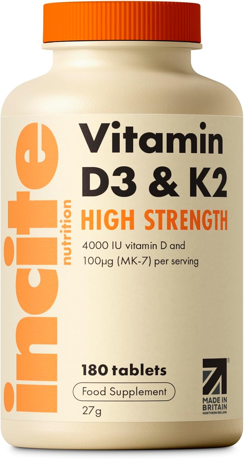 Vitamin D3 K2 (MK7) 100ug - 6 Month’s Supply - High Strength 180 Tablets - Premium Vegetarian Tablets - Suitable for Vegetarian - Vitamin D3, 4000iu & K2 - Made in UK