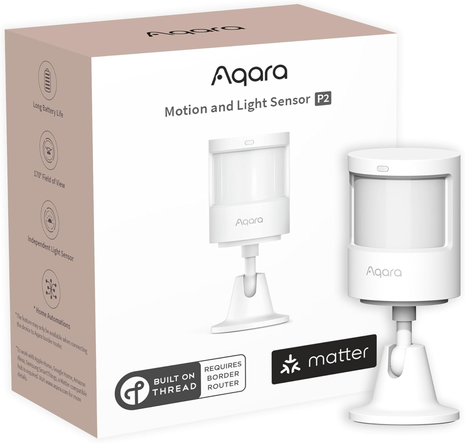 Aqara Motion and Light Sensor P2, Matter over Thread, Requires Thread Border Router, Motion Detector with Light Sensor, for Various Automations, Supports Apple Home, Google Home, Alexa and SmartThings
