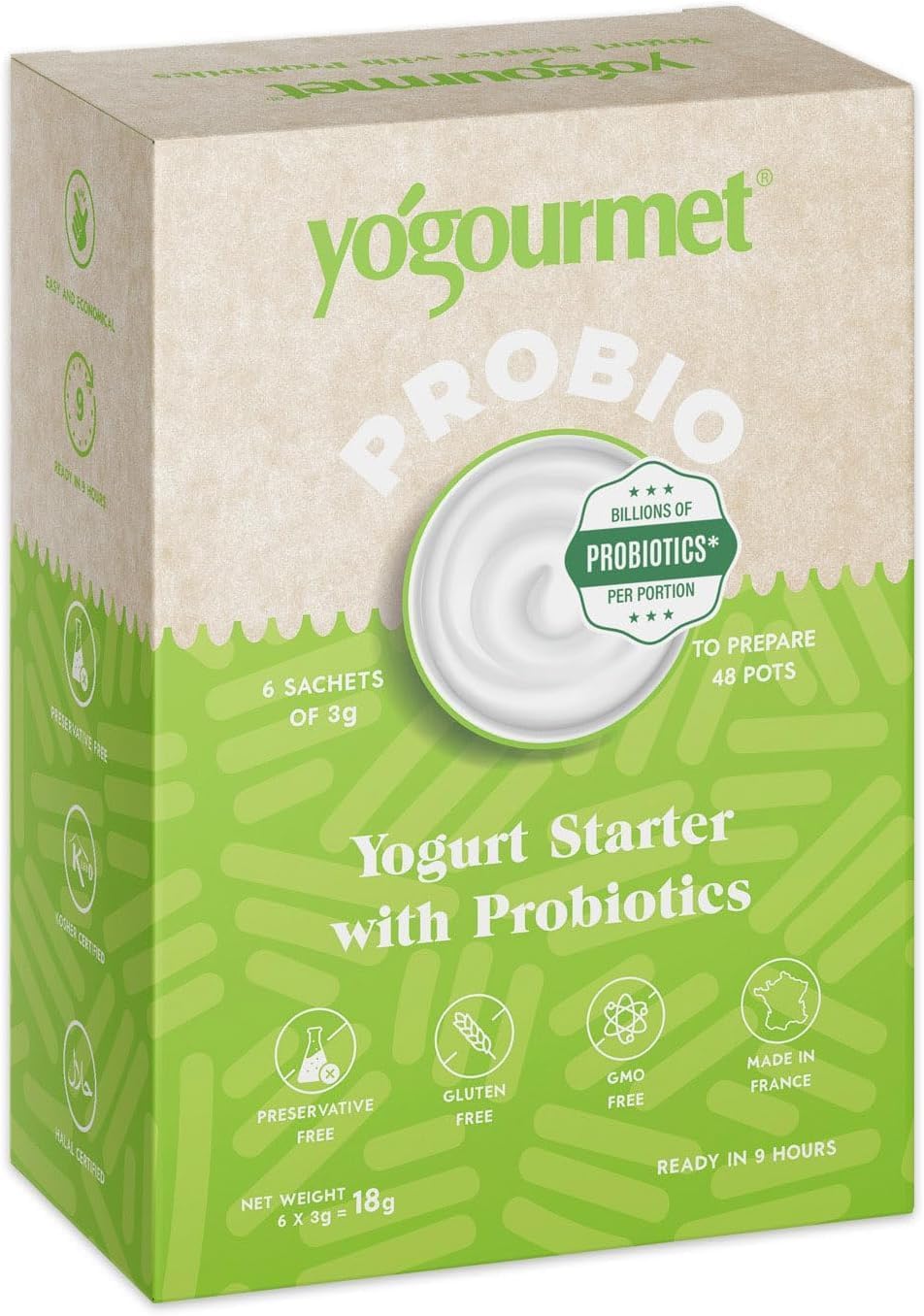 Yogourmet - Probiotic Yogurt Starter (6 Sachets = 6 Liters) - Make Yogurt at Home - Natural, Gluten-Free, Kosher, Halal