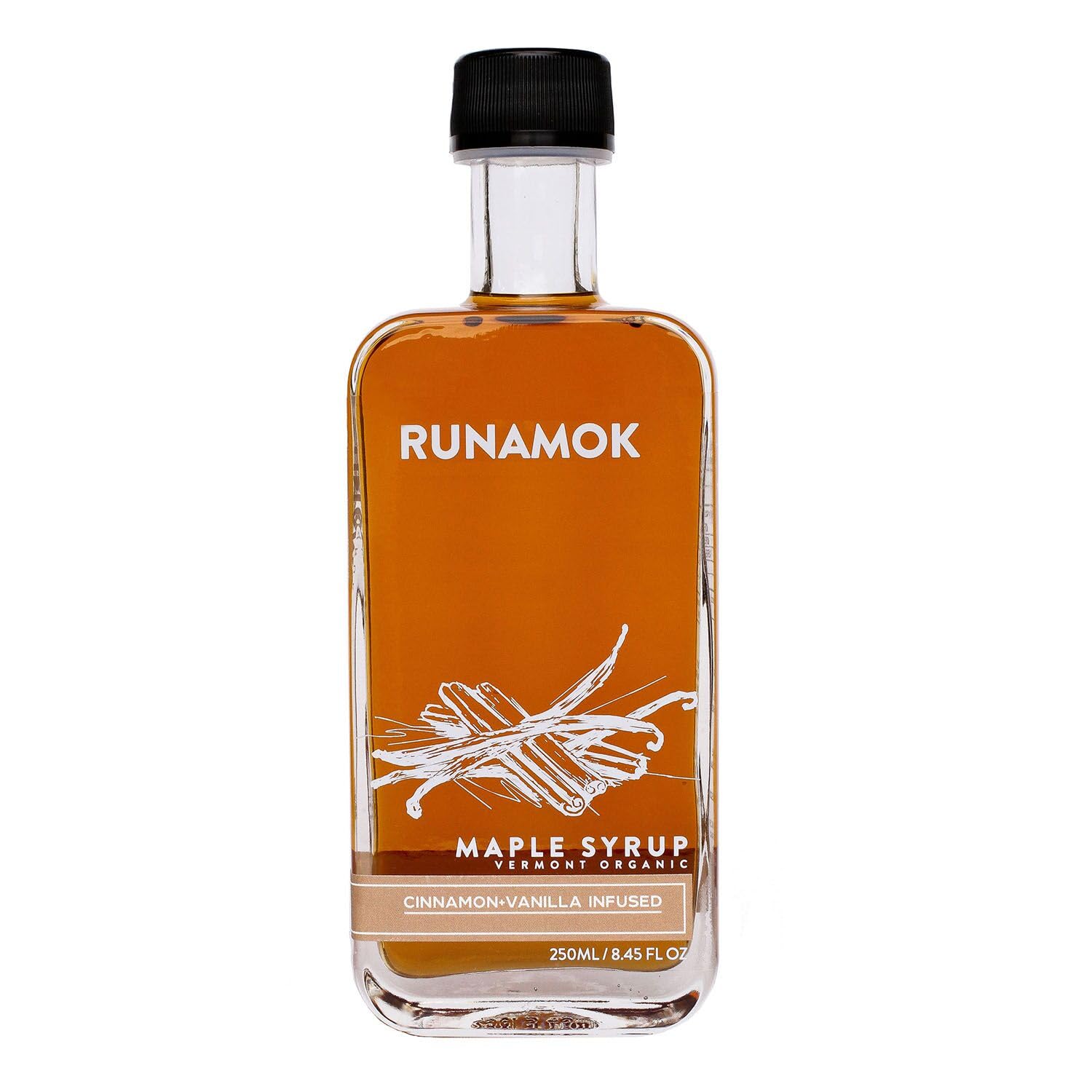Runamok Maple Cinnamon-Vanilla Infused Maple Syrup - Authentic & Real Vermont Maple Syrup | Gluten Free & Natural Sweetener | Breakfast, Coffee, Pancakes Maple Syrup | 8.45 Fl Oz (250mL)