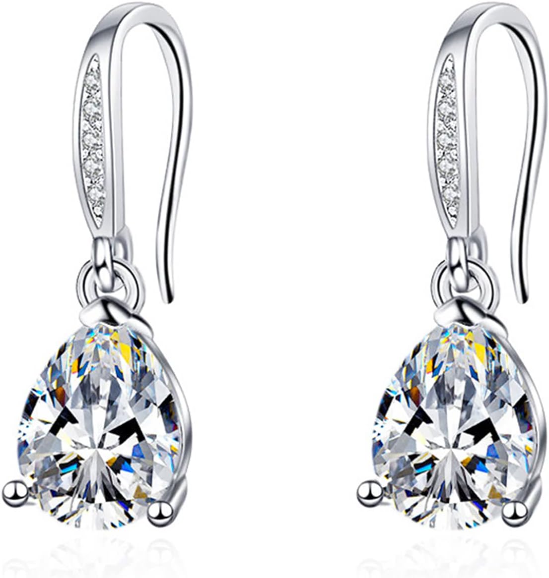 HEEYA Sterling Silver Drop Earrings for Women Girls, Dangle Earrings with Cubic Zirconia, Hypoallergenic Round/Leaf/Daisy/Oval/Drop/Square Shape Earrings, Birthday Jewellery Presents with Box