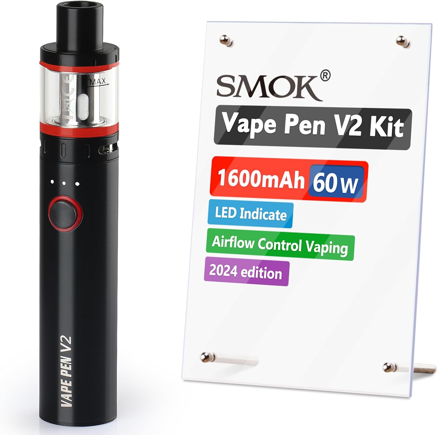 SMOK Vape Pen V2 E Cigarette Starter Vape Kit, 60W 1600mAh, TPD Compliant Ecig, 2ml No Nicotine, Black