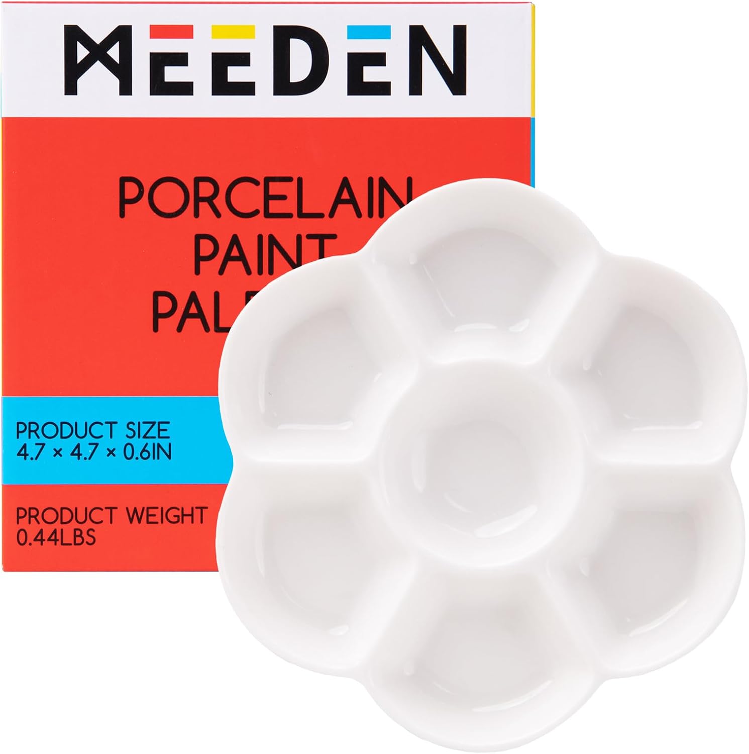 MEEDEN 7-Well Studio Porcelain Paint Palette Tray,Artist Mixing Colour Tray by 4-3/4 Inches for Watercolor Gouache Painting,Round,White