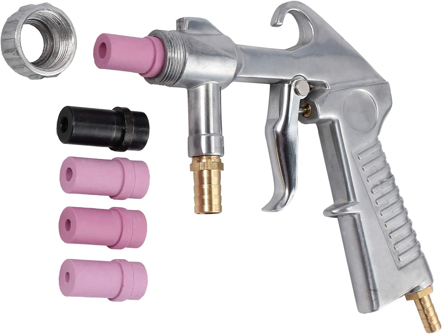 AMTOVL Sand Blasting Gun Sandblaster + 4Pcs Ceramic Nozzles + Extra Iron Nozzle Tip Set