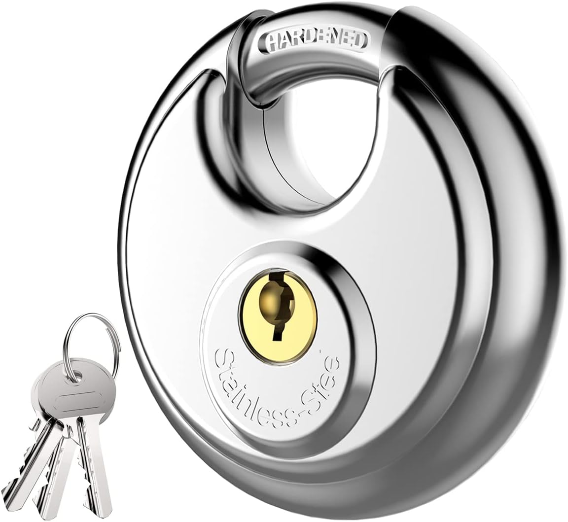 Puroma Keyed Padlock, Stainless Steel Discus Locker Lock Heavy Duty Locks with 3 Keys, Waterproof Outdoors Gate Storage Unit Lock with 3/8 Inch Shackle for Warehouse, Gym Storage Locker (1 Pack)