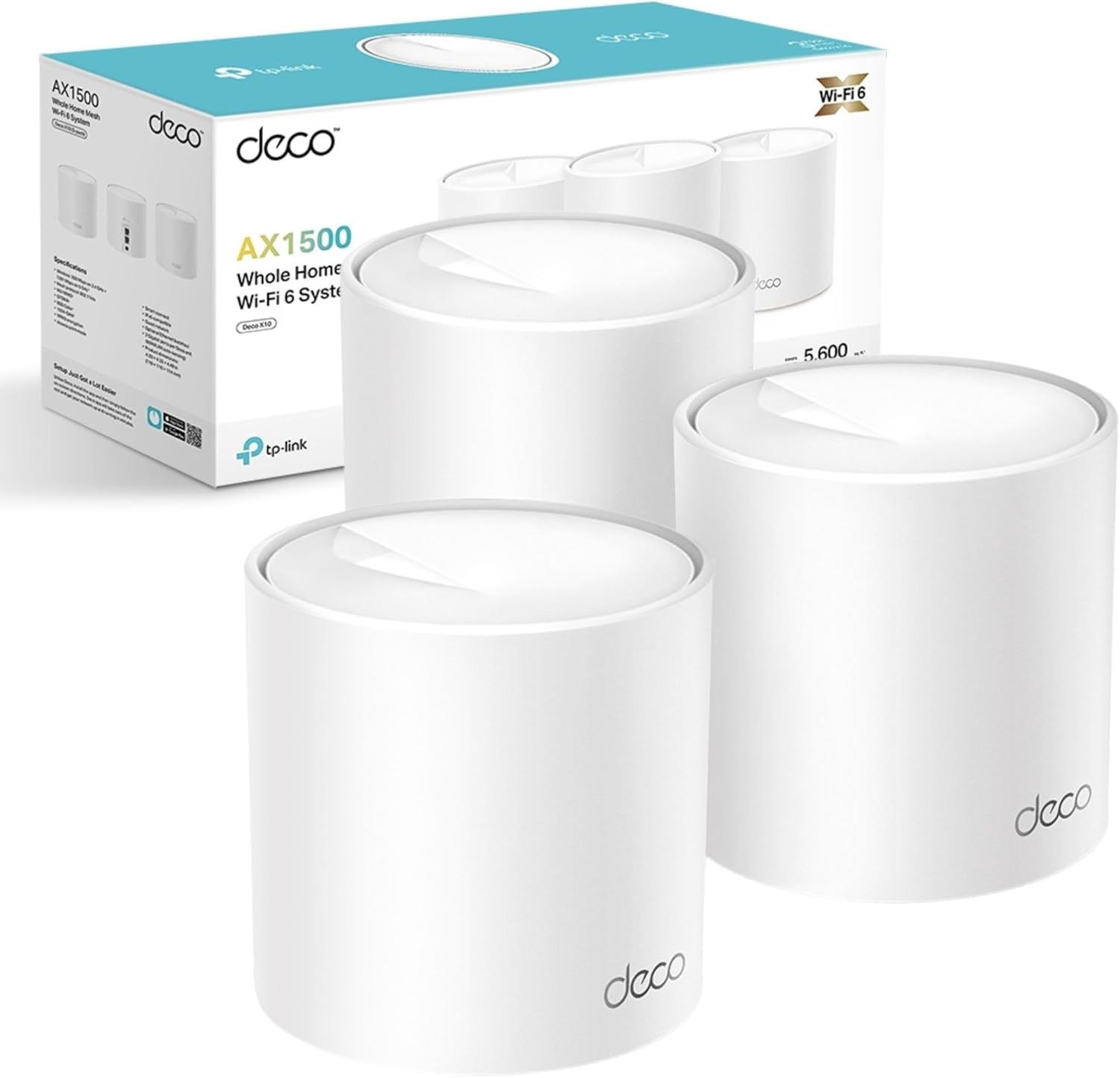 TP-Link Deco X10 (3-Pack) AX1500Mbps Whole Home Mesh WiFi 6 System, Coverage up to 5600ft², Easy Setup, Router, Extender Booster for Gaming & 4K, Alexa & Google Home Compatible