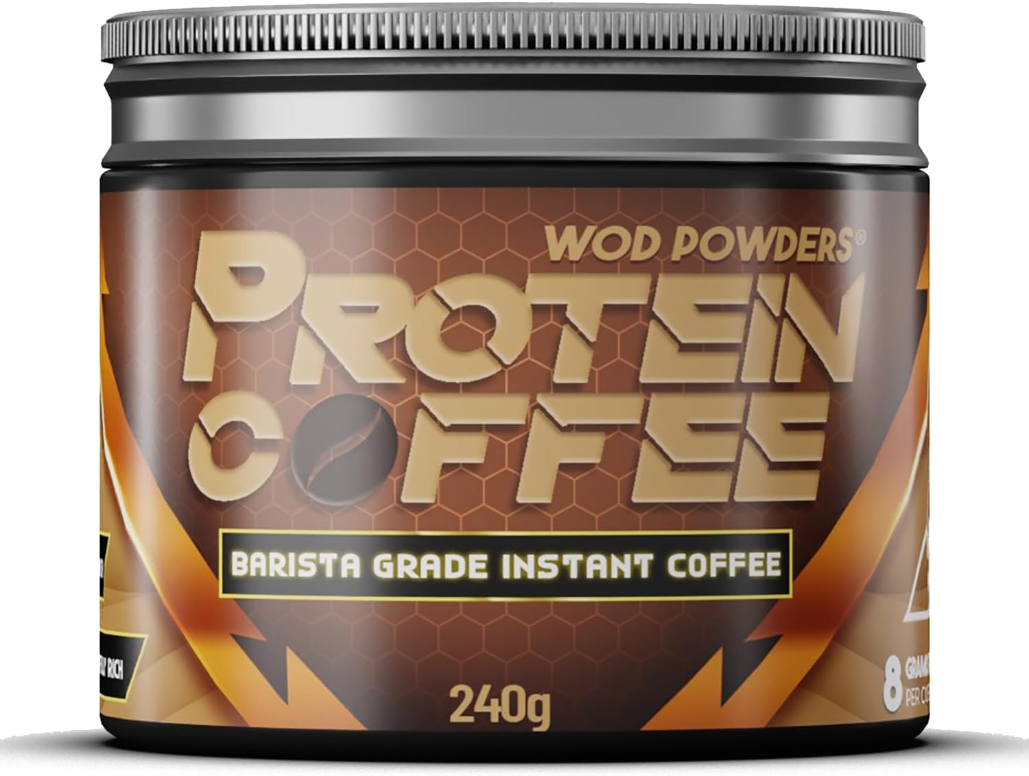 Protein Coffee | Barista Grade, Freeze Dried, Grass-Fed Bovine Collagen Coffee | 240g Tub with Scoop | Branded TrueStart with Hydrolysed Collagen | 8 Grams of Protein per Cup - Made by WOD Powders