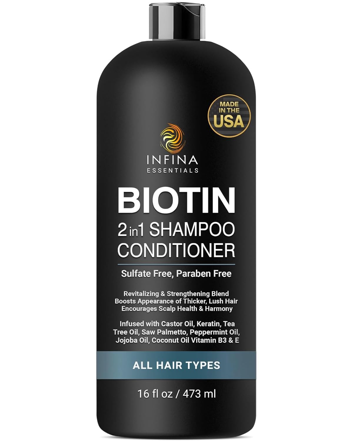Biotin 2 in 1 Shampoo and Conditioner Men & Women - Hair Thickening Shampoo w/Saw Palmetto, Keratin, Caffeine & Vitamin E - 16 Fluid Ounces