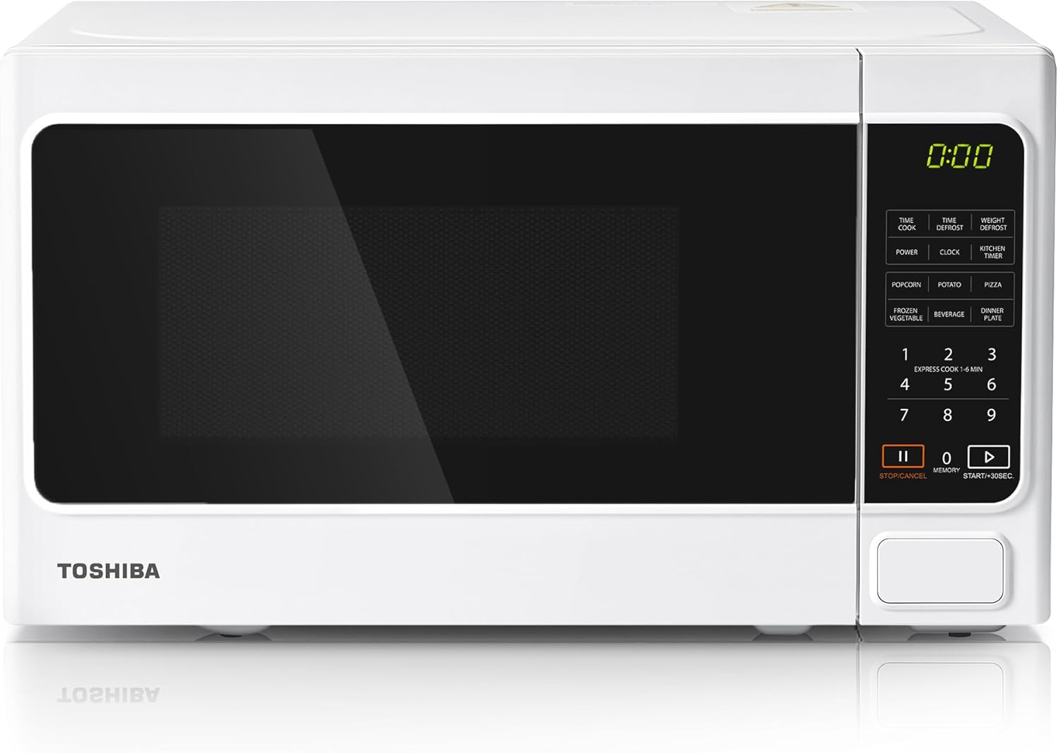 TOSHIBA 20 Liter 800W Digital Solo Small Microwave With 11 Power Levels, One-touch Express Cook with 6 Preset Recipe, Defrost, Digital Display, Perfect for 9'' pizza, Easy Clean, White- MM-EM20P(WH)