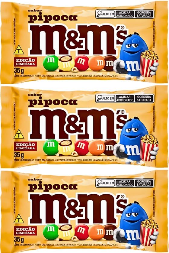 M&M's Popcorn Flavor Limited Edition 35g – 3 Pack | Chocolate Candies with Popcorn Taste | Imported from Brazil | Unique Sweet & Salty Snack | Collector's Treat