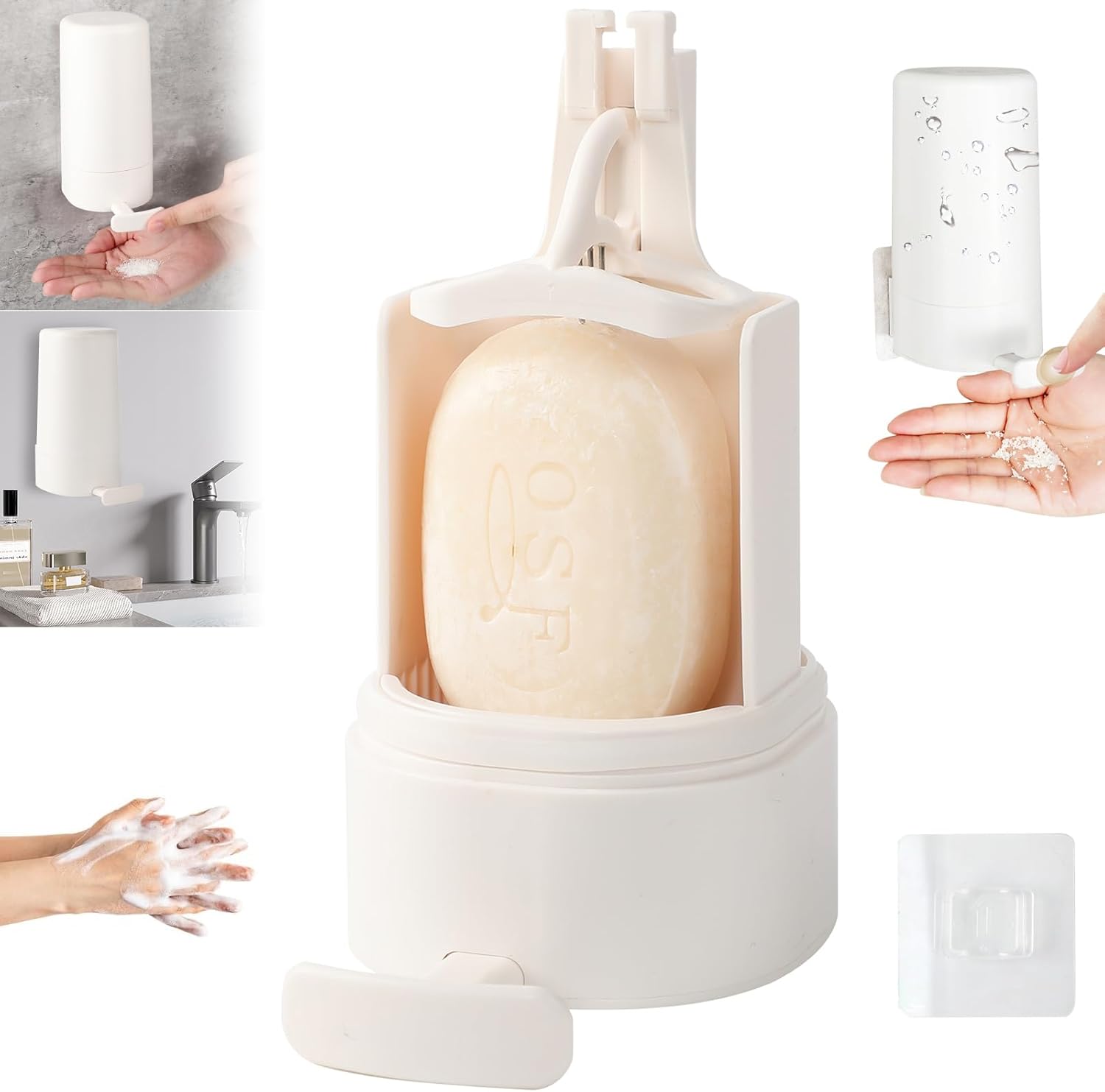 Bar Soap Dispenser, Soap Grinder for Bar Soap Wall-Mounted, Waterproof Soap Grinder for Bar Soap, Easy to Install & No Drilling for Bathroom, Kitchen, Hotel (One, White, NO SOAP, NO Desiccant)