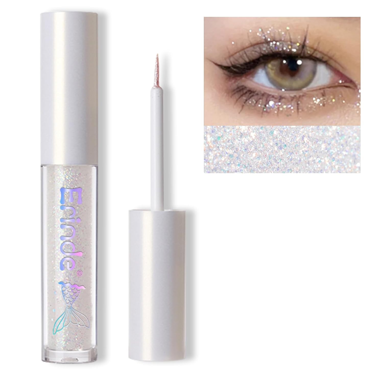 Erinde Liquid Glitter Eyeshadow Eyeliner, Korean Makeup Bling Under Eye Shadow, Shimmer Metallic, Lightweight Waterproof Long Wearing, Loose Glue for Crystals Eye Makeup, Colorful Sequins