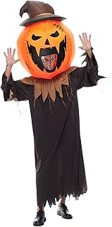 EraSpooky Adult Inflatable Pumpkin Costume Blow Up Halloween Scary Evil Pumpkin Head Wizard Suit Robe Set