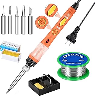 Soldering Iron, SREMTCH 60W Soldering Irons Kit with Adjustable Temperature knob (392-842°F）, Welding Tools with 5 Soldering Iron Tips, 30g Solder Wire, Soldering Iron Stand for Welding and Repairing