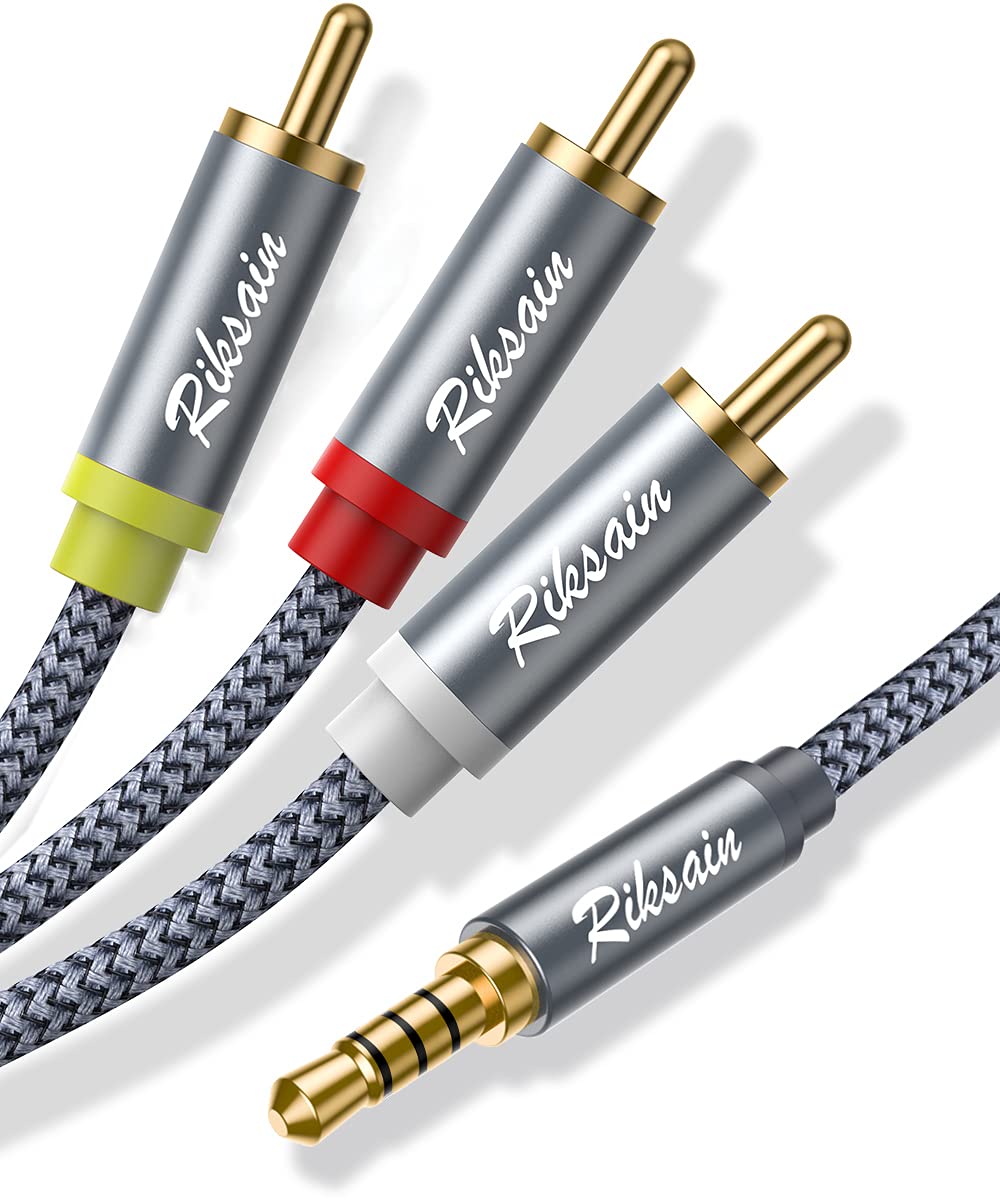 3.5mm to 3 RCA Audio Video Cable, 6.6FT/2M 3.5mm to 3-Male RCA Adapter Stereo AUX Cord AV Cable for MP3, Camcorders, Tablet, Speaker, Home Theater, DVD Player & More (Grey)