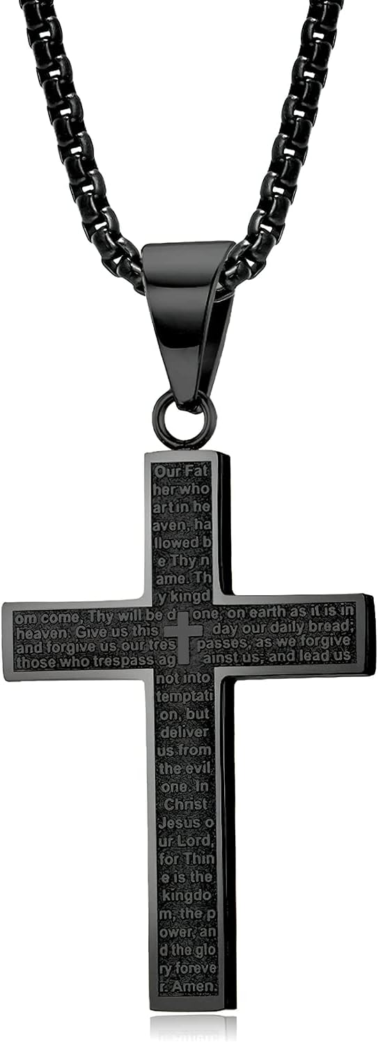 MERTTURM Stainless Steel Cross Necklace for Men, Cross Pendant Necklace with Chain 60cm, Silver/Gold/Black Necklace, Gift for Birthday/Christmas/Easter/Thanksgiving Day(lightfast & sweatproof)