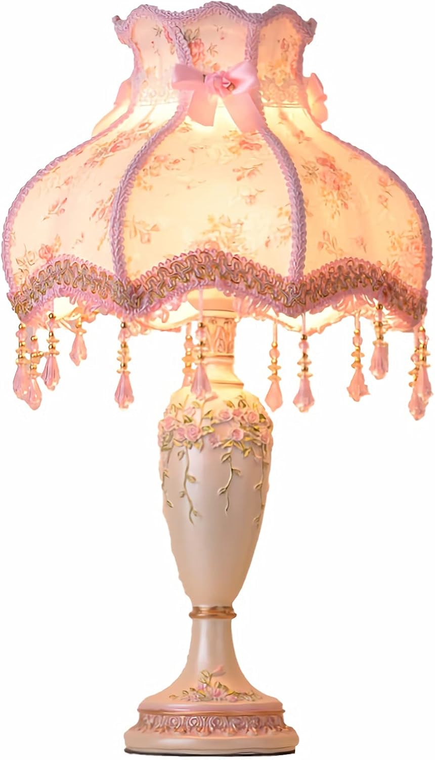 Vintage Rustic 13Inch Desk Lamp Traditional Style Table Lamps Shaped Barrel Fabric Shade for Living Room Bedroom House Bedside Nightstand Home Office Entryway Family E26,Princess Pink Button