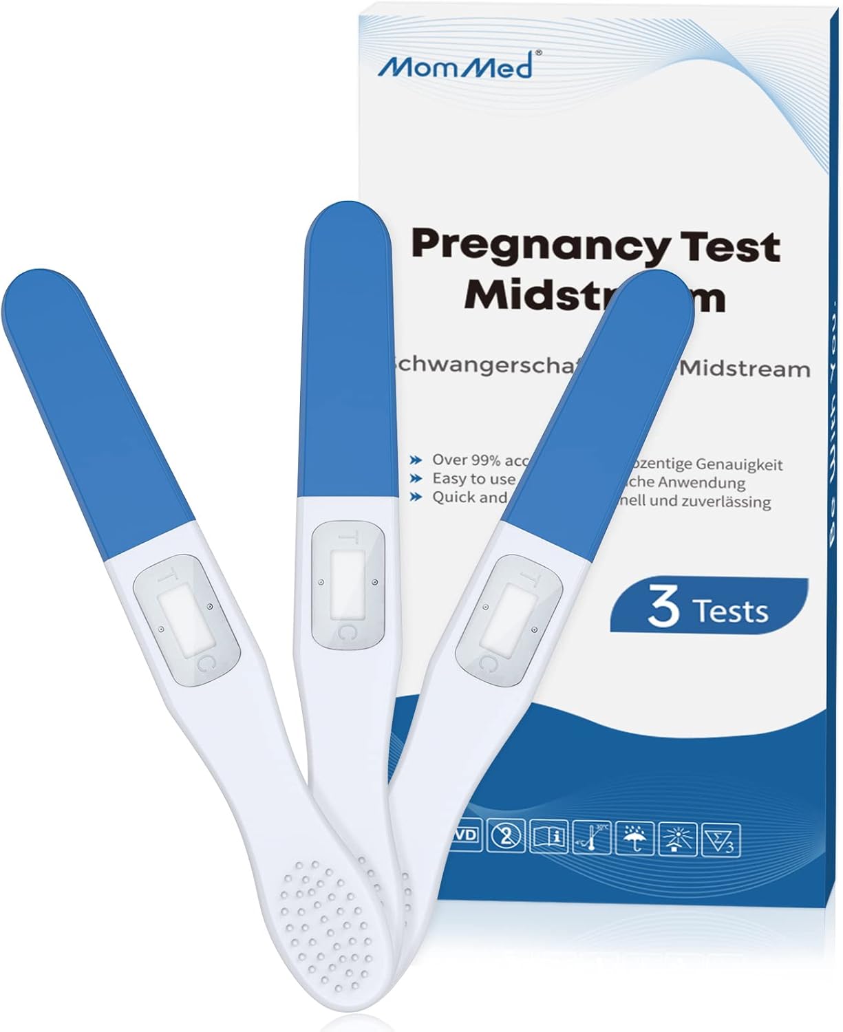 MOMMED Pregnancy Test Midstream Sticks, 3 X Individually Wrapped Home Pregnancy Test, Results in Fastest 1 Minute, HCG Testing Kit, Accurate & Rapid Detection