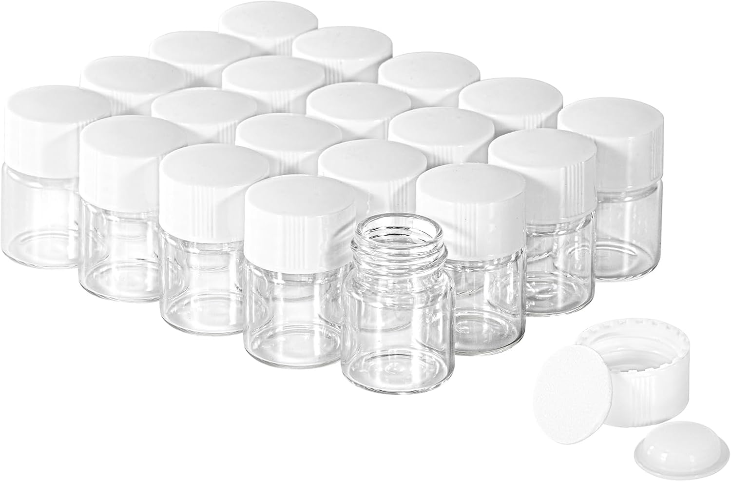 5ml Clear Glass Vial 20pcs with white Screw cap and inner plug 20pcs, leak-proof Glass Bottle Sealed Sample Vials