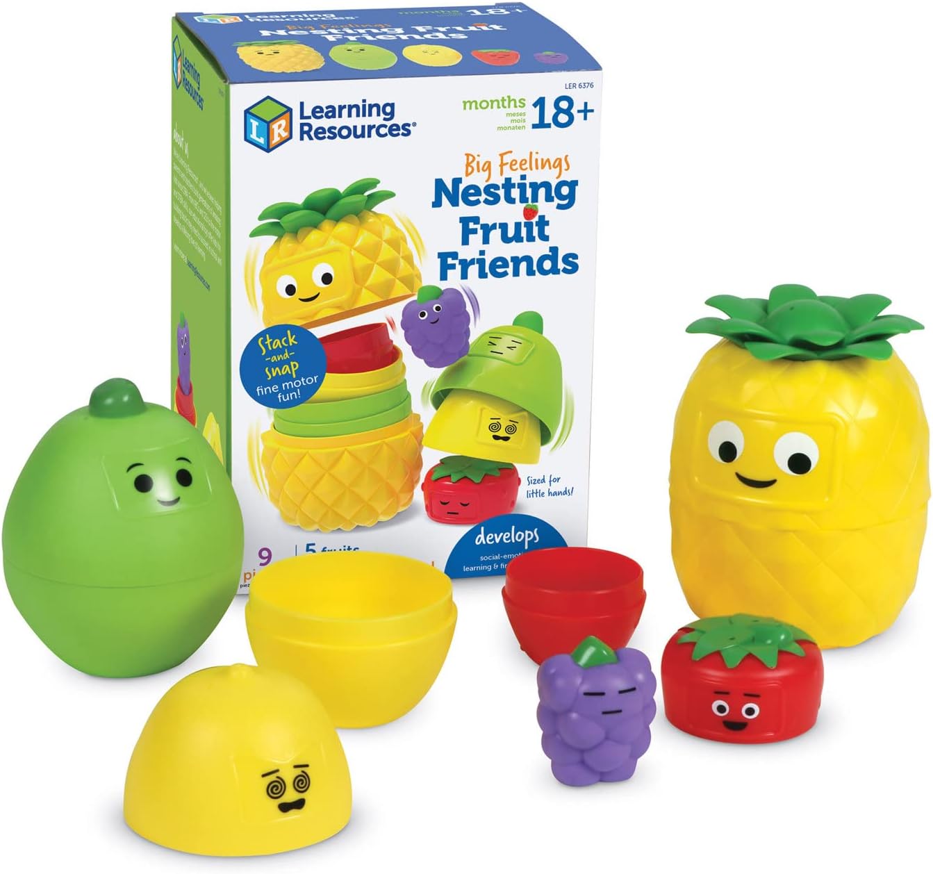 Learning Resources Big Feelings Nesting Fruit Friends, 9-Piece, Months, Social Emotional Toys for Toddlers, Sensory Toys, Speech Therapy Materials, Fine Motor Skills Toys, Pineapple Toys, Ages 18+