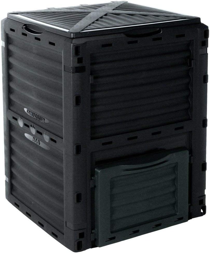 4smile 300 Litre Garden Composter Bin Composting Waste Box Recycling Eco Storage, Plastic, Black