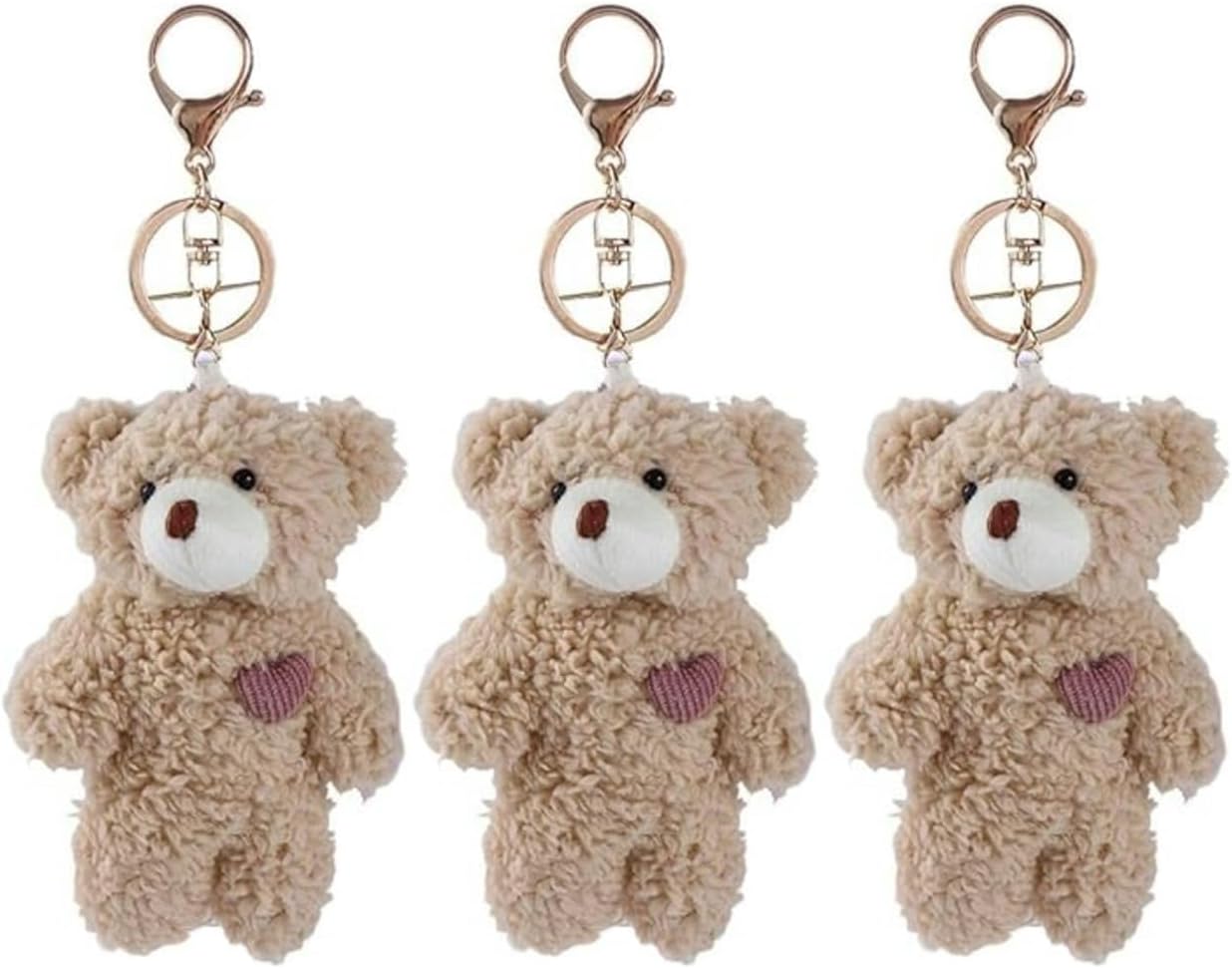 3 Pcs Brown Bear Pink Heart Plush Stuffed Keychain For Backpack, Plush, Backpack keychain, Soft Cotton Key Chain For DIY Keychain Crafts Stuffed Animals, Car Accessories