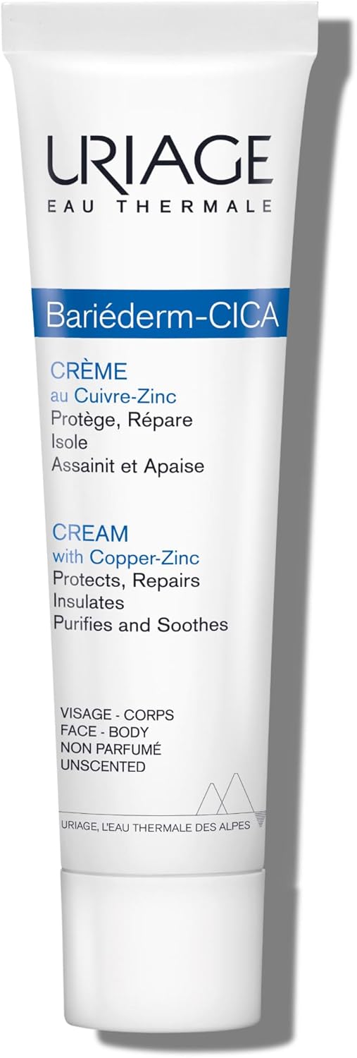 Uriage Bariederm-Cica Repairing Cream with D-Panthenol & Copper-Zinc - Wound Healing Barrier Cream - Multi-purpose (minor cuts, burns) - For Damaged & Irritated Skin - Water Resistant - 40ml