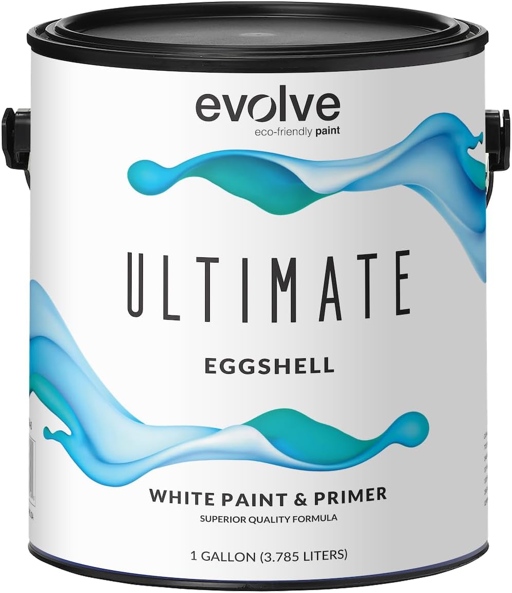 EVOLVE Ultimate Paint & Primer in White for Interior & Exterior House Paint, Eggshell Sheen, 1-Gallon