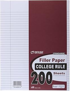 Top Flight Filler Paper, 11 x 8.5 Inches, College Rule, 200 Sheets (12401), White