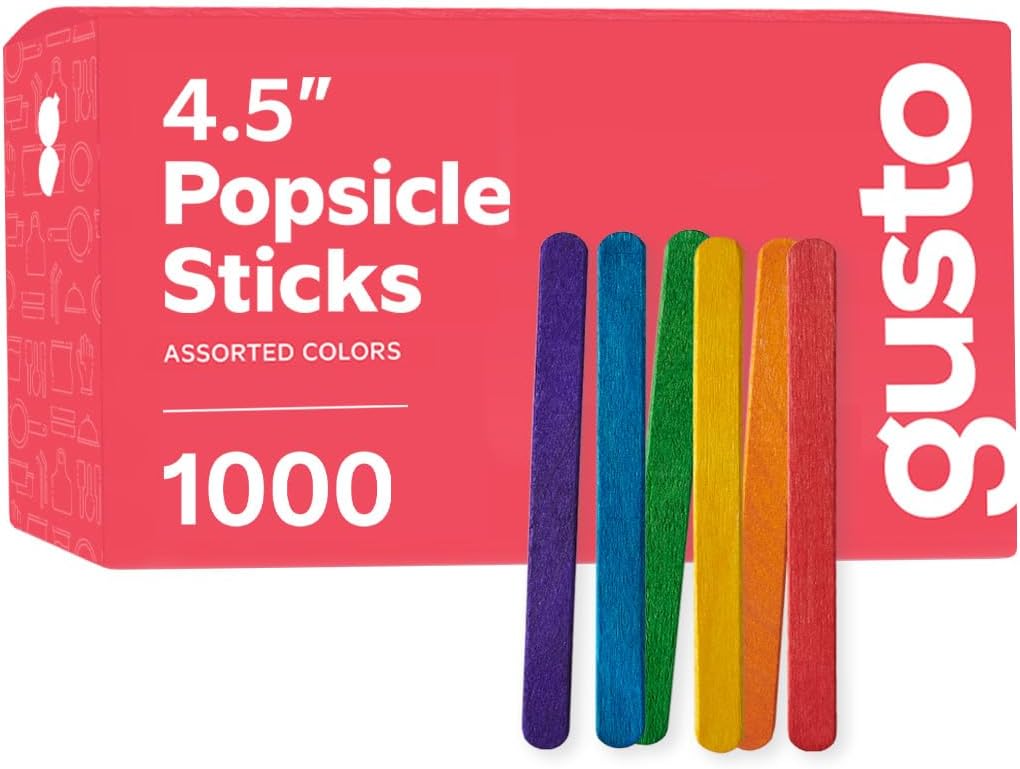 Colored Popsicle Sticks for Crafts - [1000 Count] 4.5 Inch Multi-Purpose Wooden Sticks