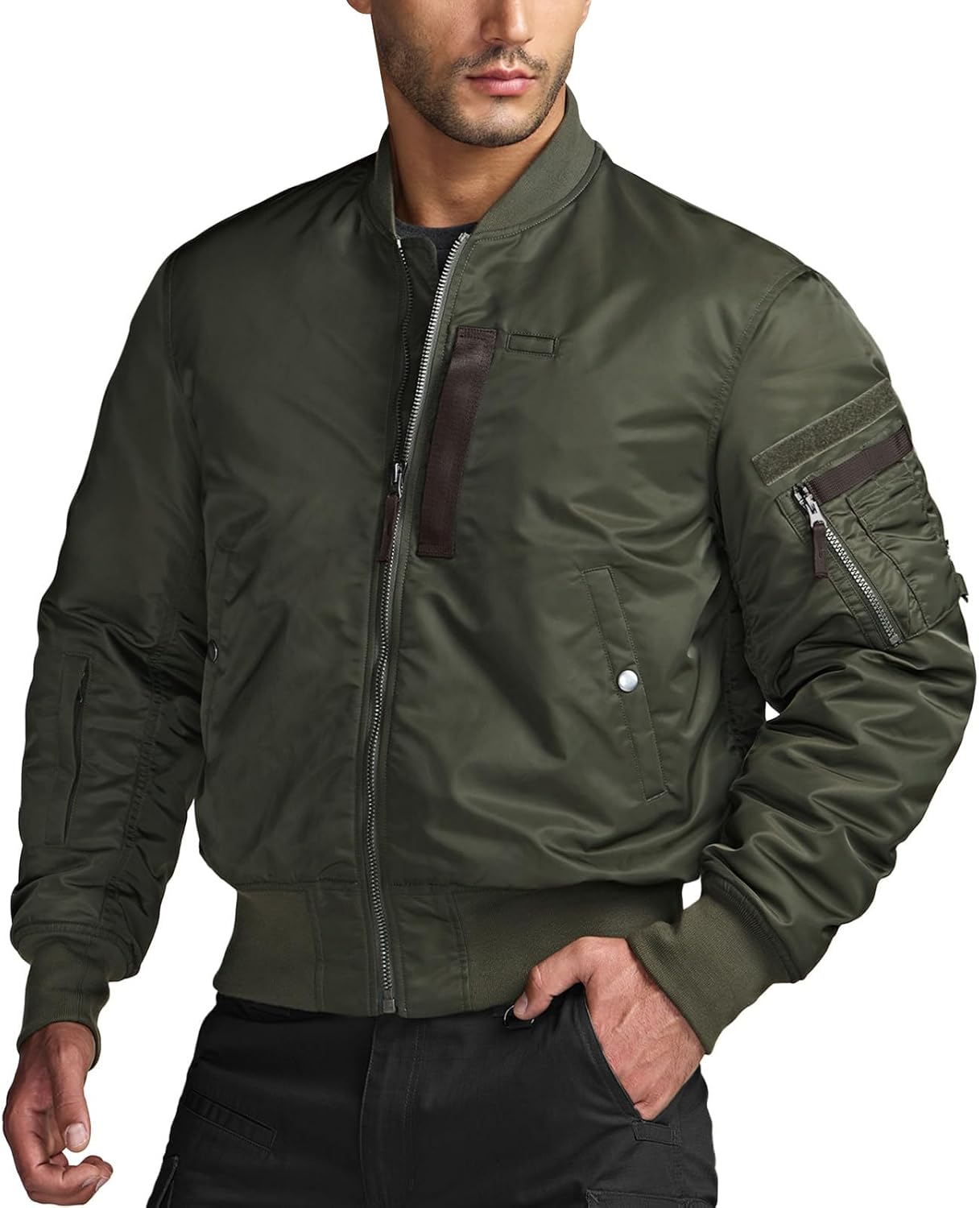 CQR Men's Casual Bomber Jacket, Outdoor Fall/Winter Zip-Up Windbreaker, Water Resistant Padded MA-1 Flight Jacket with Pocket