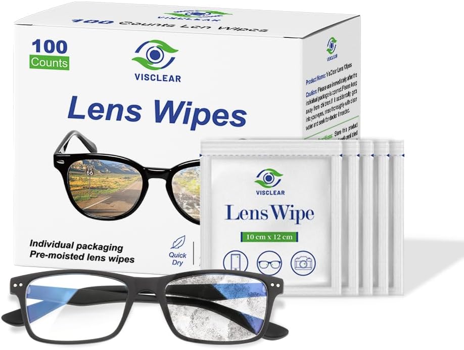 Lens Wipes for Eyeglasses, 100 counts, Ocean Scent, Individually Wrapped, Glasses Wipes, Safe for Eye Glasses,Camera Lens & Electronic Screens