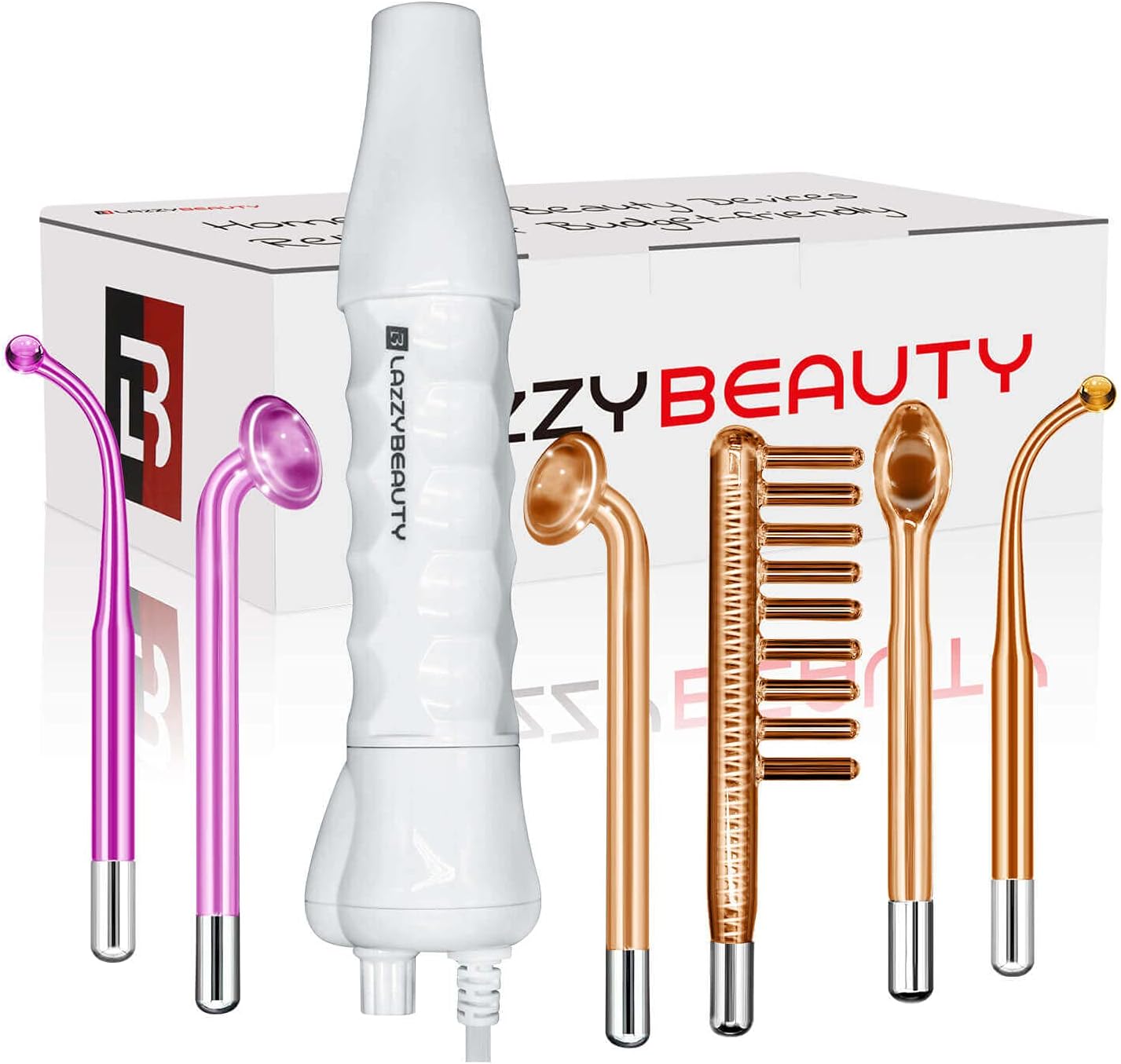 Lazzybeuauty High Frequency Facial Machine Portable Handheld Skin Therapy Wand Mushroom Electrode Bent Tube Neon - Wrinkle Acne Removal Face Lift Skin Tightening Puffy Eyes Highfrequency Toning Device