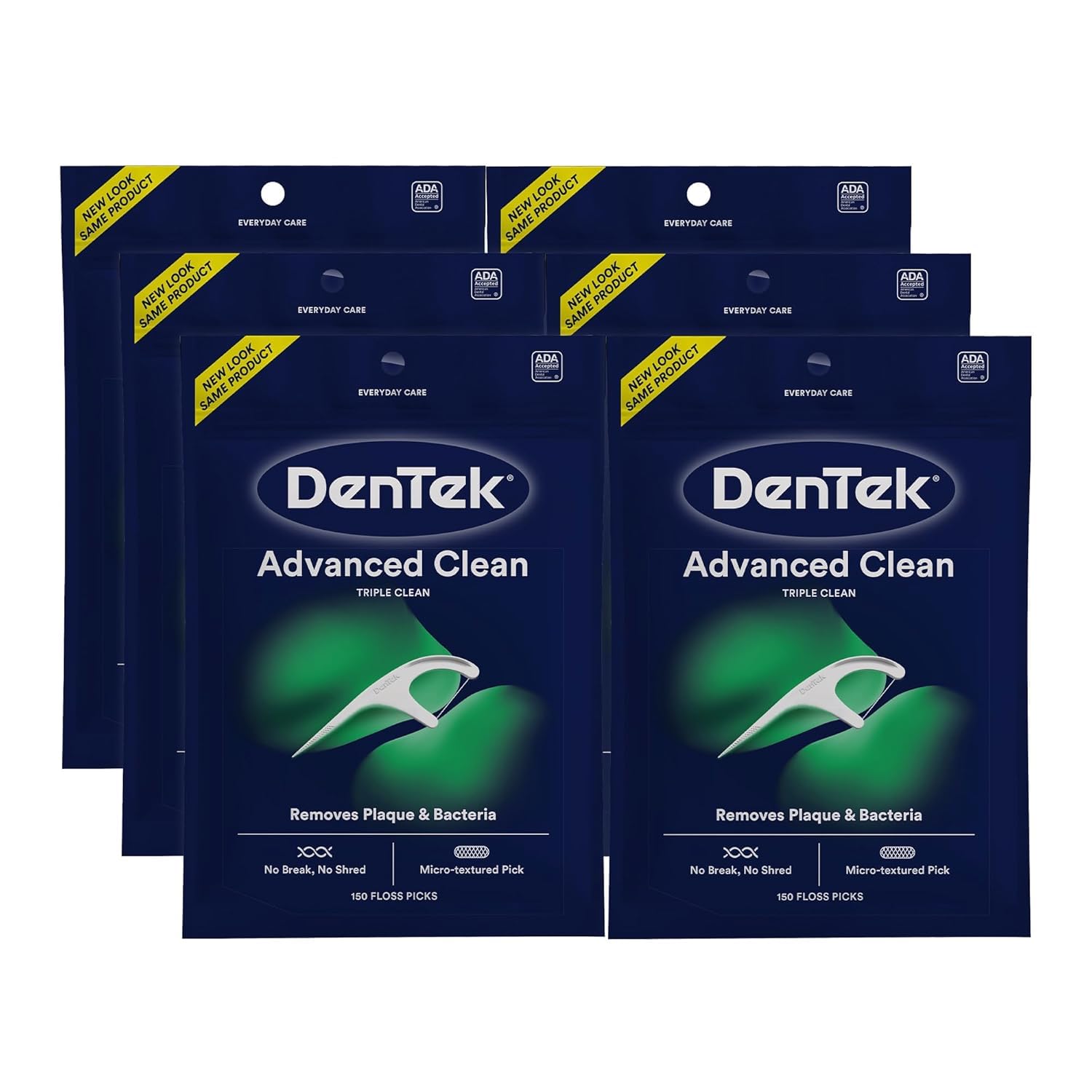 DenTek Triple Clean Advanced Clean Floss Picks, No Break & No Shred Floss, 90 Count, 6 Pack
