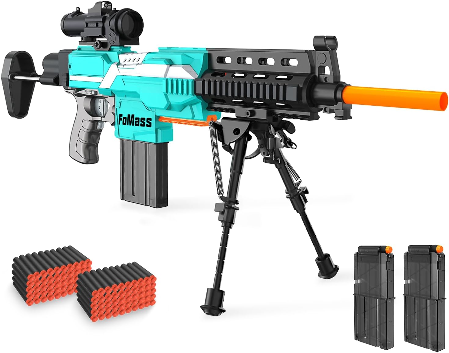 Nerf Sniper Toy Gun With Scope, 3 Modes Automatic Foam Blaster, Bipod, 2 Clips, 100 Bullets - DIY Gift for Boys 6-13, Kids Birthday Christmas Halloween