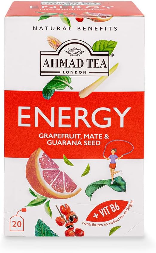 Ahmad Tea Natural Benefit Tea | Grapefruit, Mate & Guarana Seed "Energy" Infusion | 20 Teabag Sachets | 1 Pack