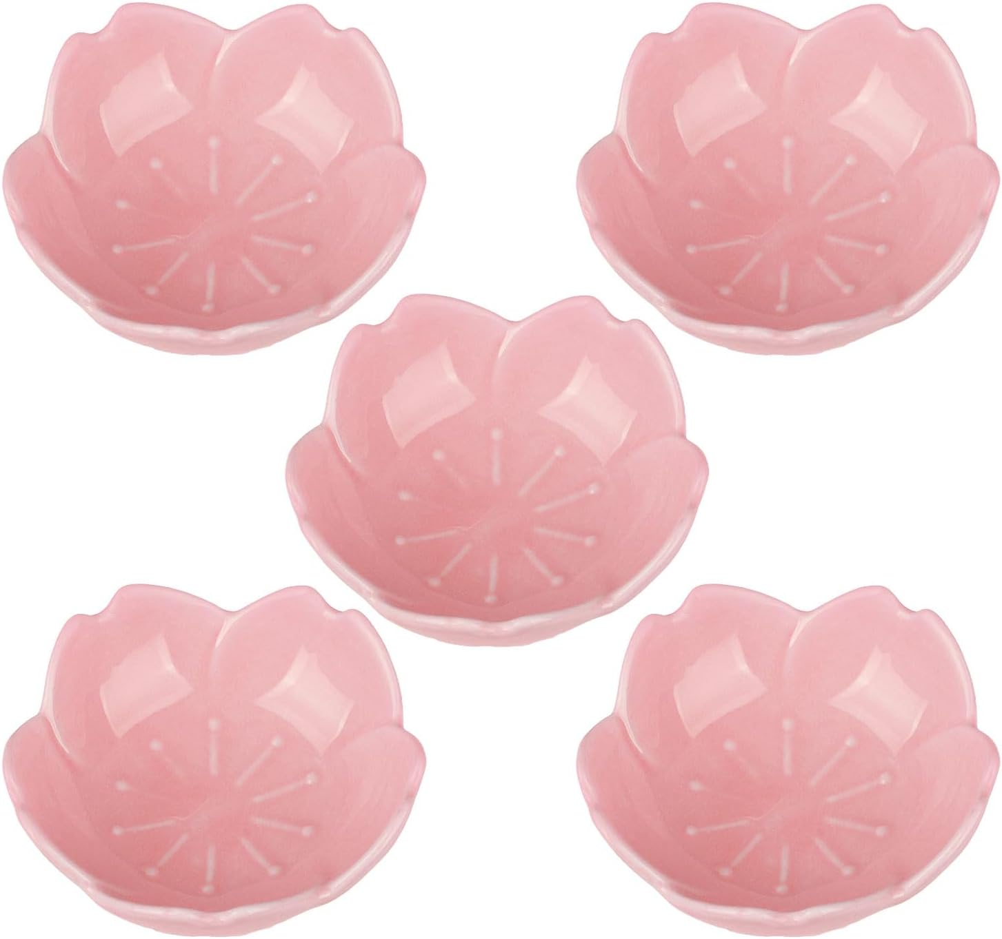 WHJY Pink Cherry Blossom Dish Set, Cute Pink Ceramic Plates, Sauce/Seasoning Dish, Sushi Dishes, Soy Dipping Bowl, Dessert, Appetizer Plates, Serving Dish for Kitchen Home – Set of 5