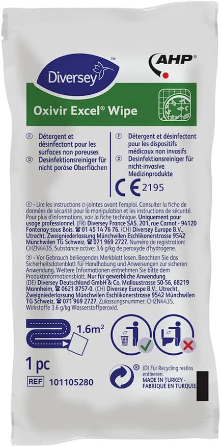 Diversey Oxivir Excel Wipe Individually Wrapped 1000's