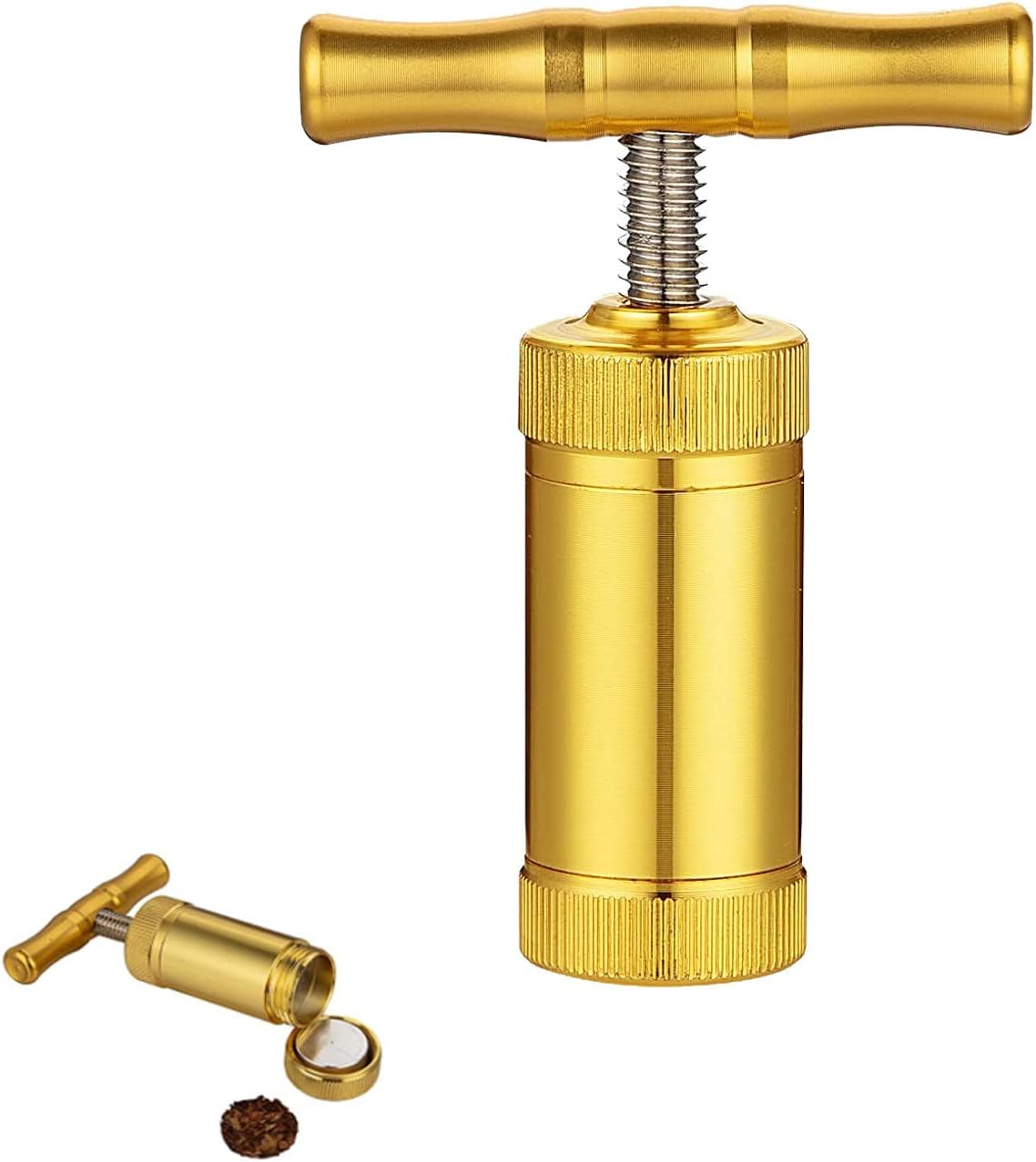 T Pollen Press Tool Pollen Press Kief Heavy Duty Pollen Presser T Press Handle Tool Metal Aluminum Compressor T Shape Handle Tool for Pressing Herb, Spice, Hay Single Handle Golden