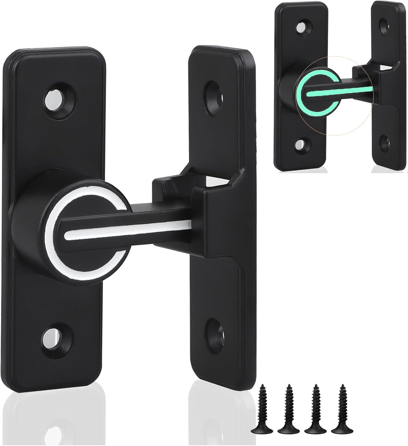 90 Degree Barn Door Lock Heavy Duty Luminous Sliding Door Latch, Barn Gate Locks Black Safety Barn Door Lock for Bedroom Bathroom Office(Screws Included)